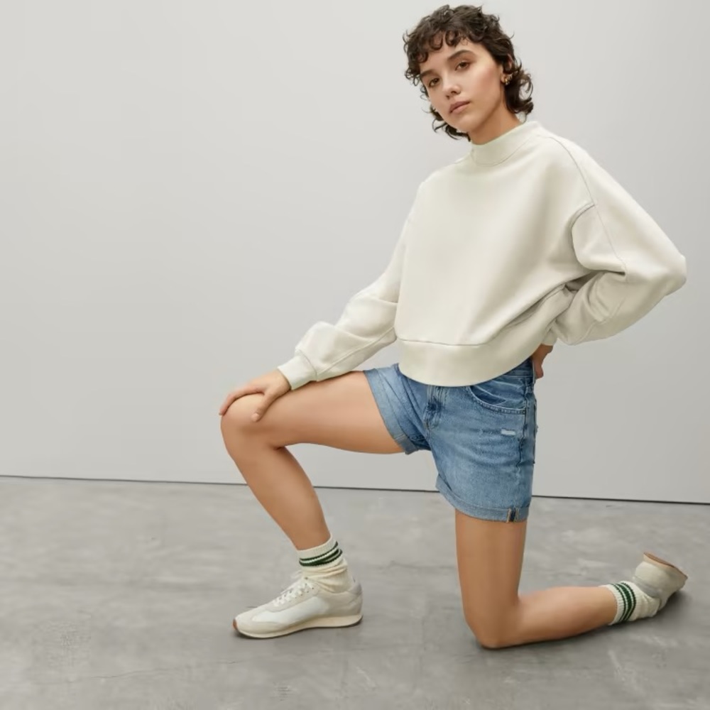 EVERLANE The Track Cropped Sweatshirt Cream White Crew Neck Relaxed Size XS NEW